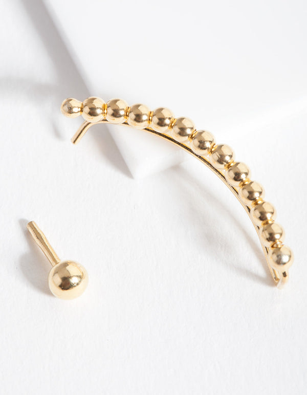 Gold Plated Sterling Silver Mismatch Beaded Ear Crawler