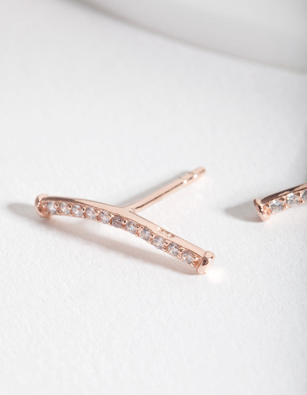 Rose Gold Plated Sterling Silver Cubic Zirconia Fine Crawler Earrings