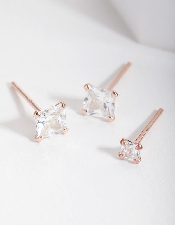 Rose Gold Plated Sterling Silver Cubic Zirconia Stud Earring 2 Pack