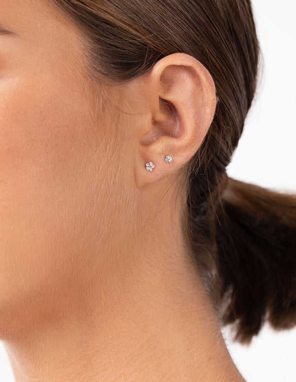 Rose Gold Plated Sterling Silver Diamante Flower Earring Pack