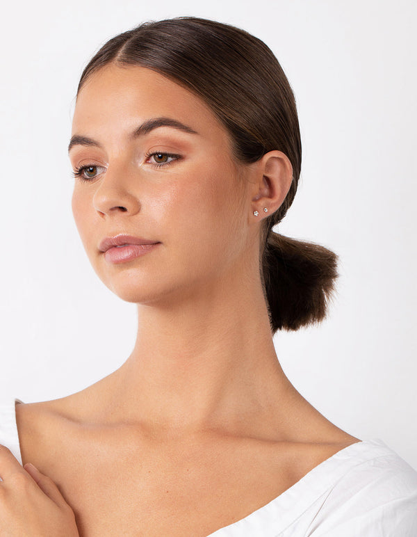 Rose Gold Plated Sterling Silver Diamante Flower Earring Pack