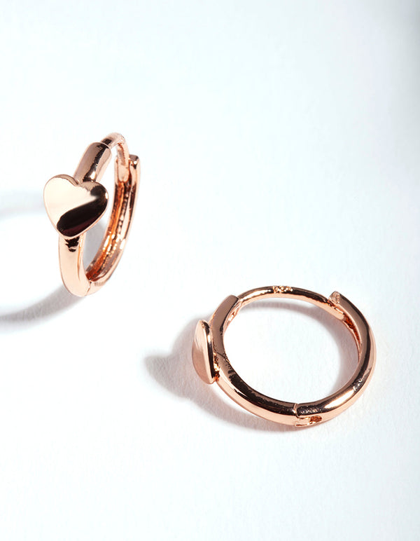 Rose Gold Plated Sterling Silver Heart Huggie Earring