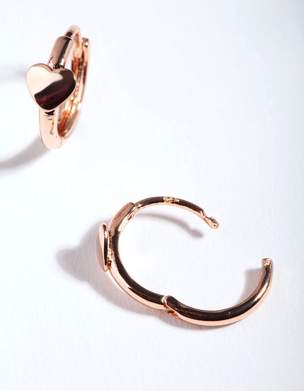 Rose Gold Plated Sterling Silver Heart Huggie Earring
