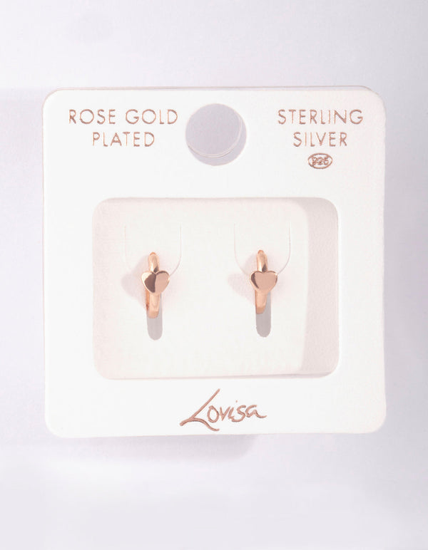 Rose Gold Plated Sterling Silver Heart Huggie Earring