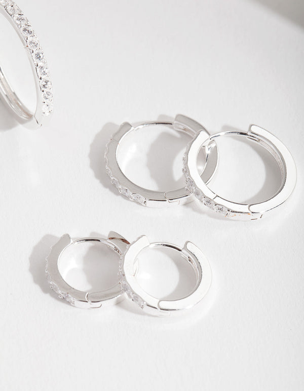 Cubic Zirconia Hoop Earrings Set