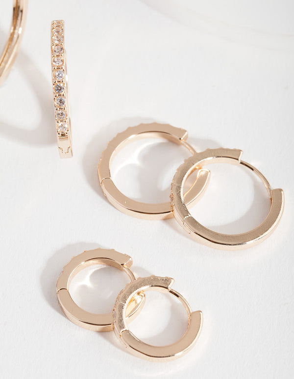 Gold Cubic Zirconia Gradual Hoop Earring Pack