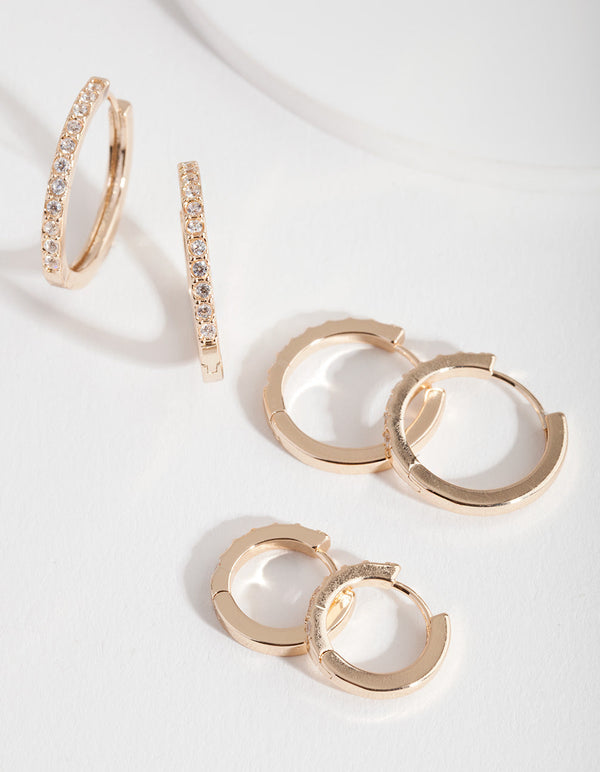 Gold Cubic Zirconia Gradual Hoop Earring Pack