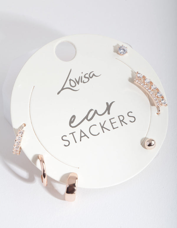 Rose Gold Cubic Zirconia Crawler Ear Stack