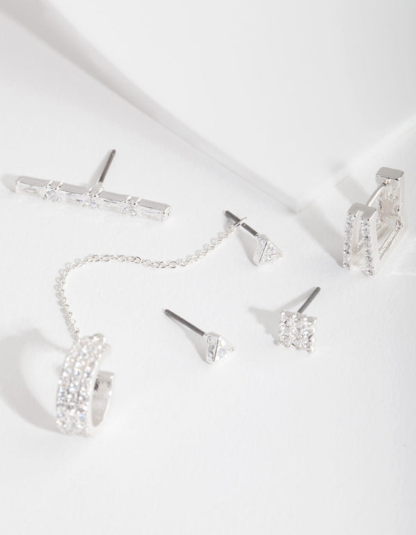 Silver Link Cubic Zirconia Ear Stack