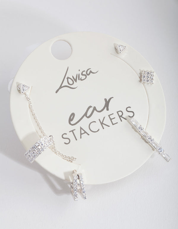 Silver Link Cubic Zirconia Ear Stack
