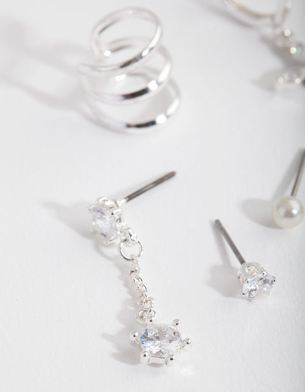 Silver Cross Cubic Zirconia Ear Stack