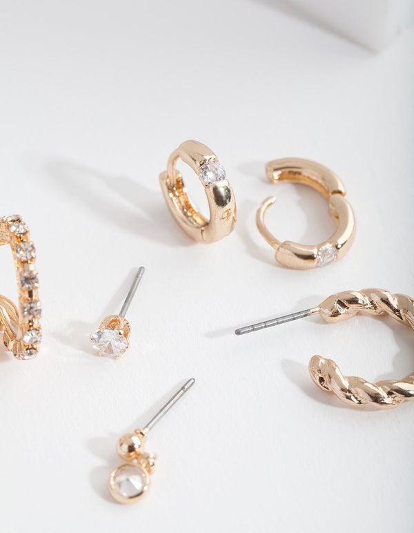 Gold Twist Cubic Zirconia Ear Stack
