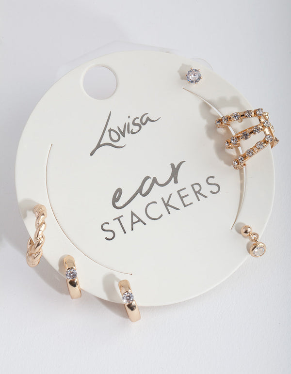 Gold Twist Cubic Zirconia Ear Stack