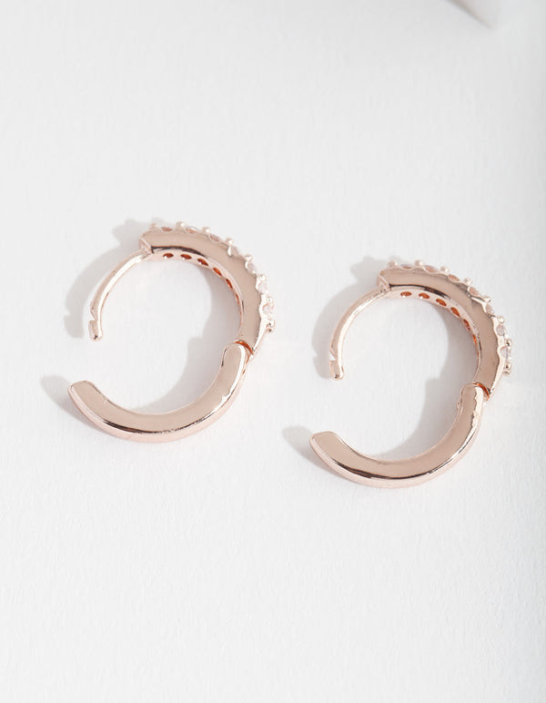 Rose Gold Cubic Zirconia Mini Huggie Earrings