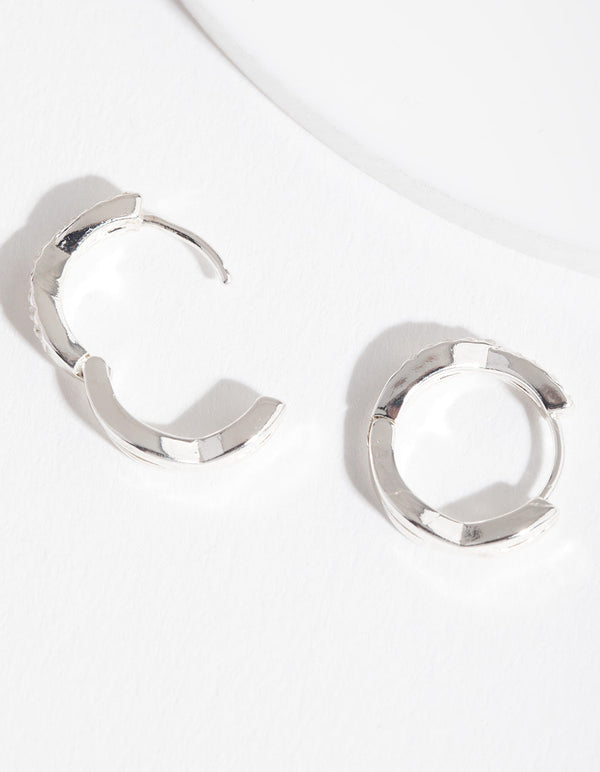 Silver Crossover Cubic Zirconia Huggie Earrings