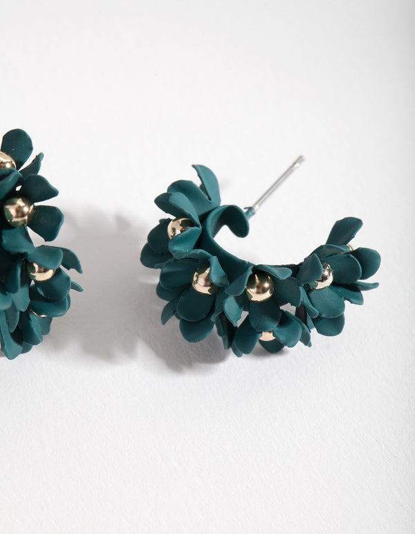 Green Mini Cluster Flower Hoop Earrings