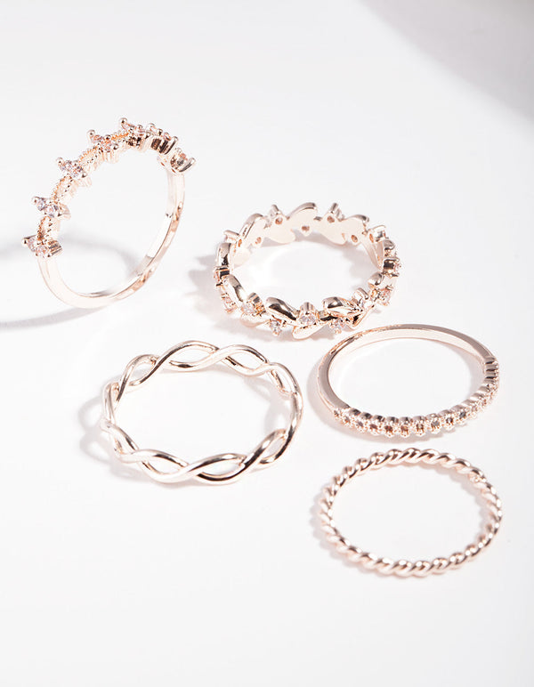 Rose Gold Cubic Zirconia Lattice Ring Pack