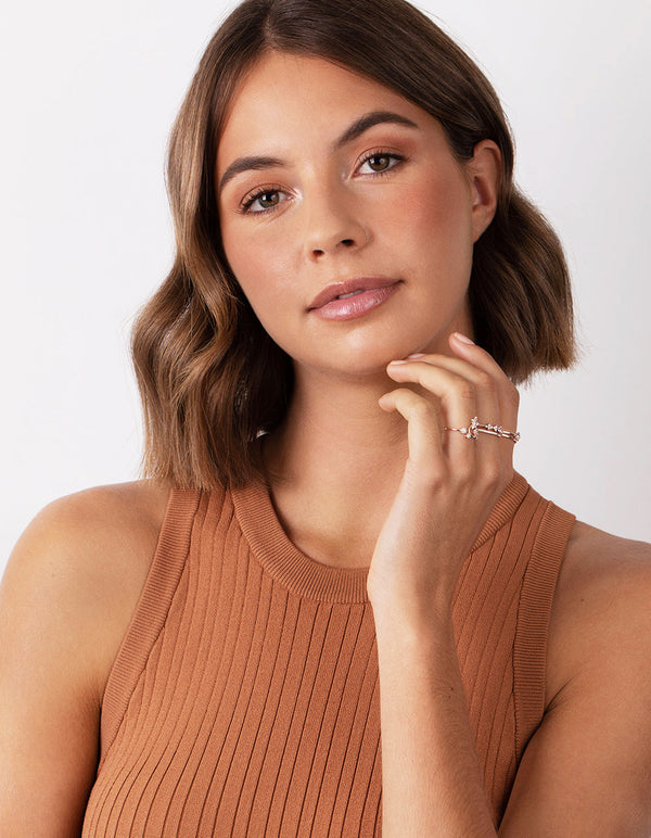 Rose Gold Cubic Zirconia Floral Ring 5 Pack