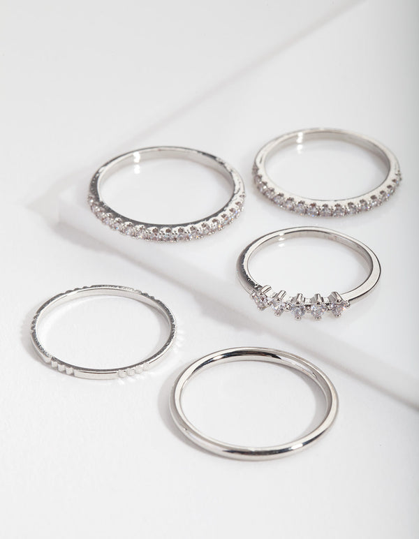 Silver Cubic Zirconia Eternity 5 Pack Rings