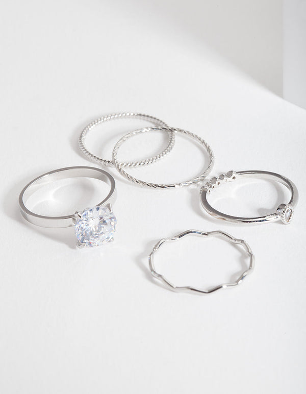 Rhodium Cubic Zirconia Bow Ring Pack