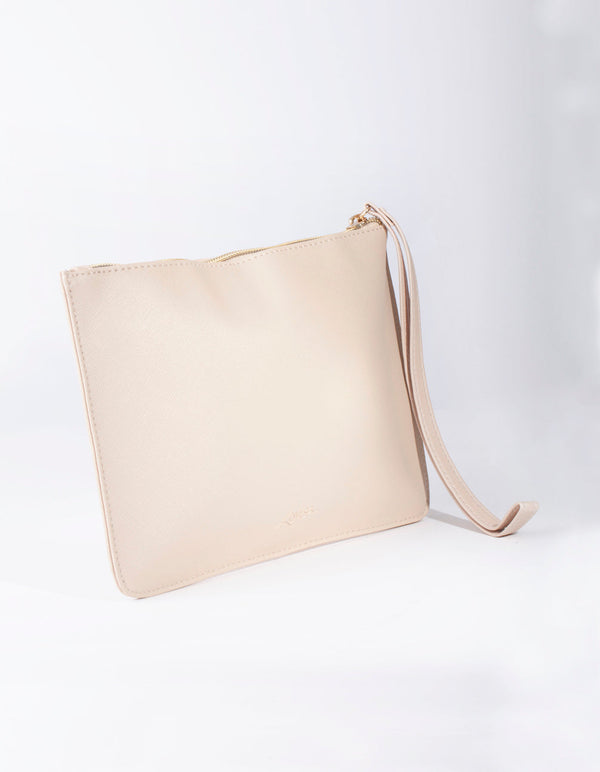 Cream Leatherette Clutch