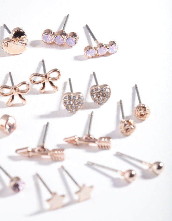 Rose Gold Bow Diamante Earring 12 Pack