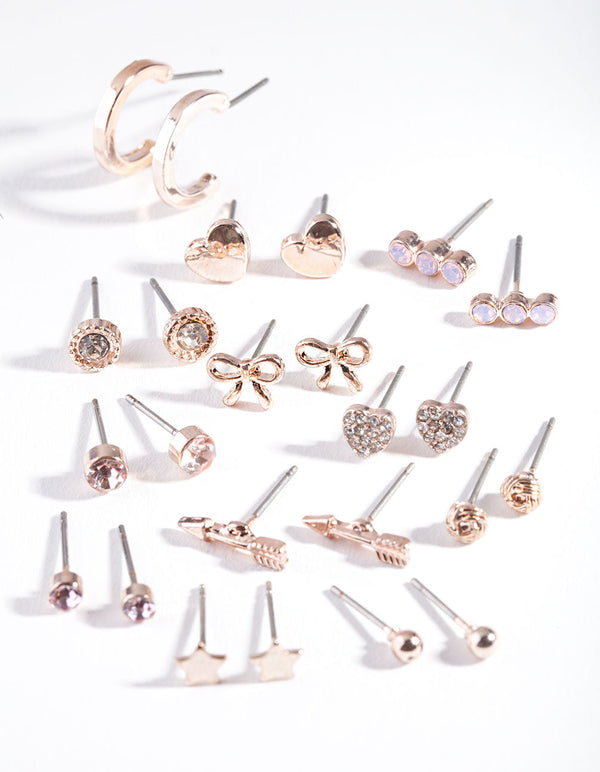 Rose Gold Bow Diamante Earring 12 Pack