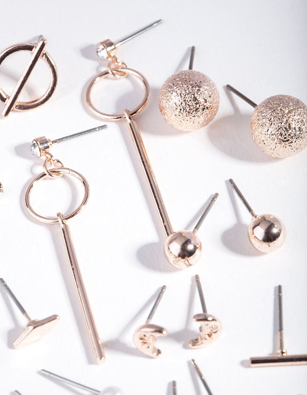 Rose Gold Mixed Bar Charm Earring 12 Pack