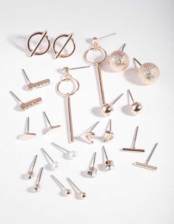 Rose Gold Mixed Bar Charm Earring 12 Pack