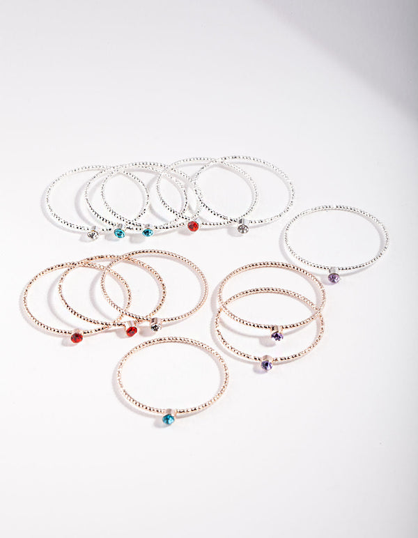 Mixed Metal Thin Textured Gem Ring Pack