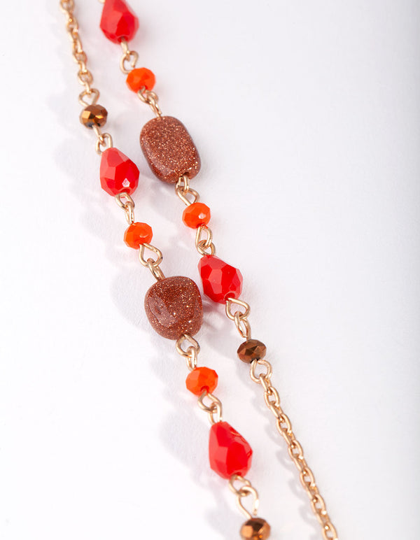 Red Multi Row Bead Necklace