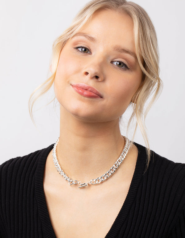 Real Silver Plated Curb Chain Necklace