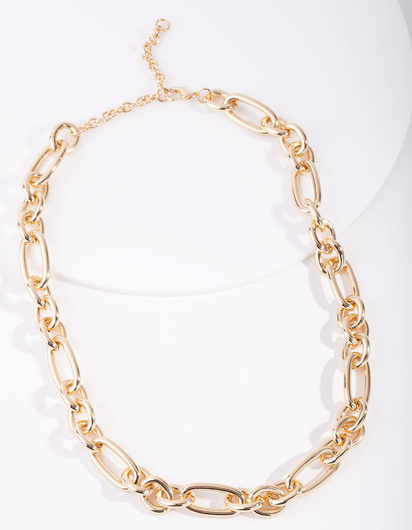 Real Gold Plated Thick Figaro Chain Necklace