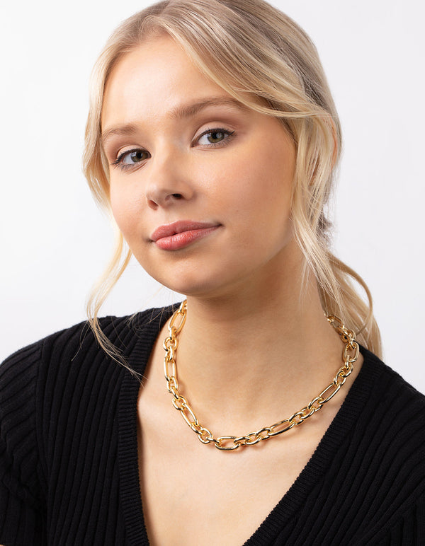 Real Gold Plated Thick Figaro Chain Necklace