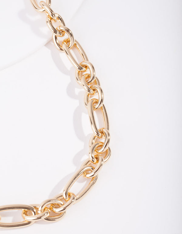 Real Gold Plated Thick Figaro Chain Necklace