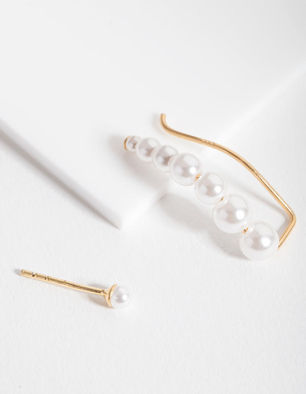 Gold Plated Sterling Silver Mismatch Pearl Ear Crawler