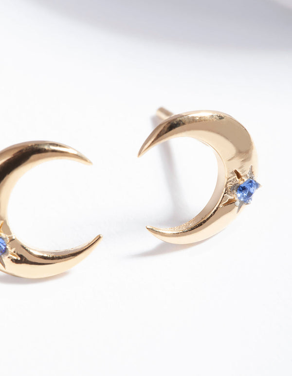 Gold Plated Sterling Silver Moon Stud Earrings