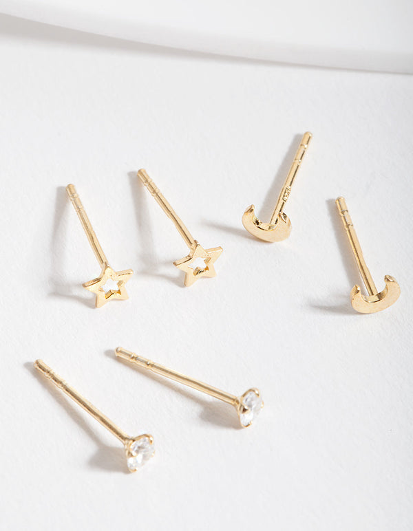 Gold Plated Sterling Silver Celestial Earrings Trio