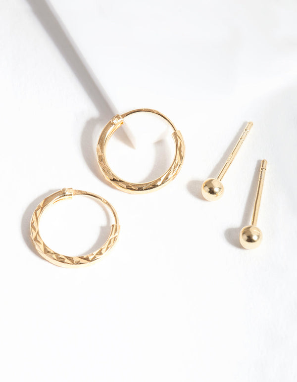 Gold Plated Sterling Silver Texture Stud Hoop Earring Pack