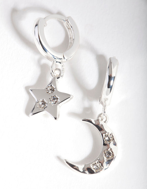 Silver Star Moon Huggie Earrings