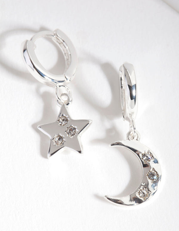 Silver Star Moon Huggie Earrings