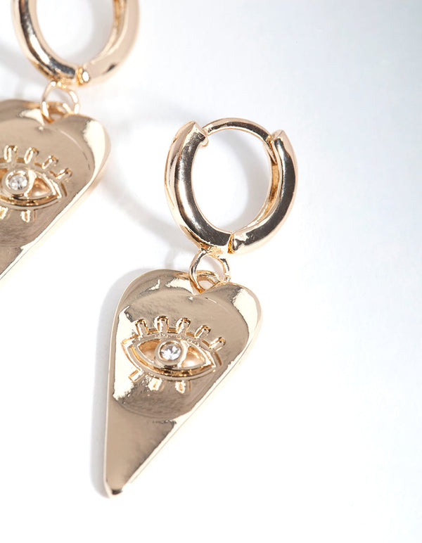 Gold Evil Eye Teardrop Huggie Earrings