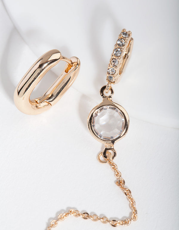 Gold Mismatch Stone and Chain Earrings