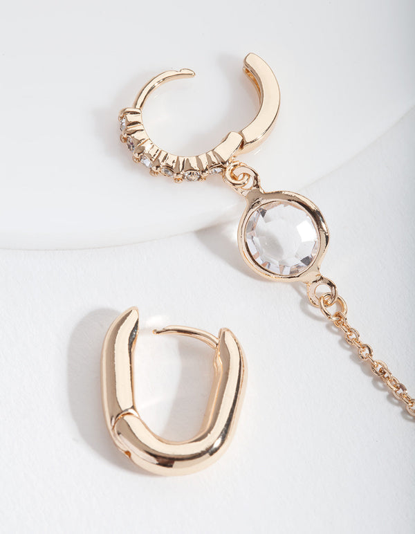 Gold Mismatch Stone and Chain Earrings