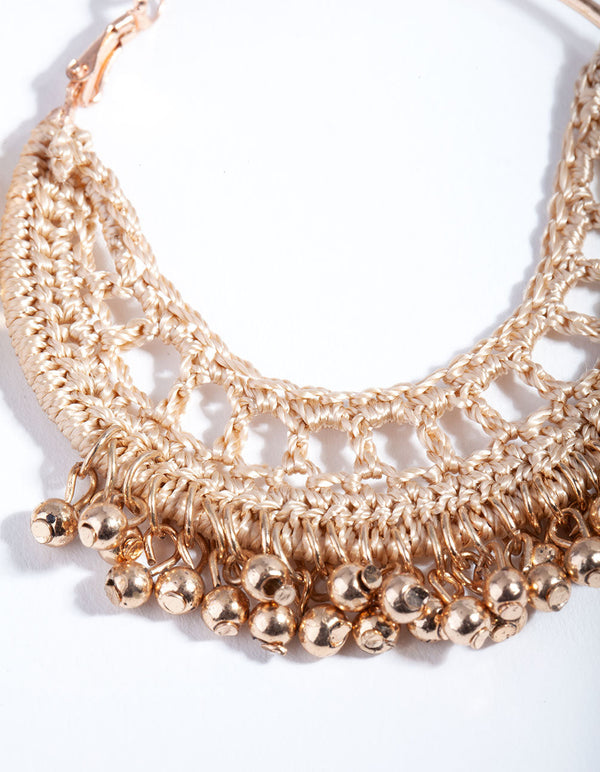 Gold Brown Crochet Bead Earrings