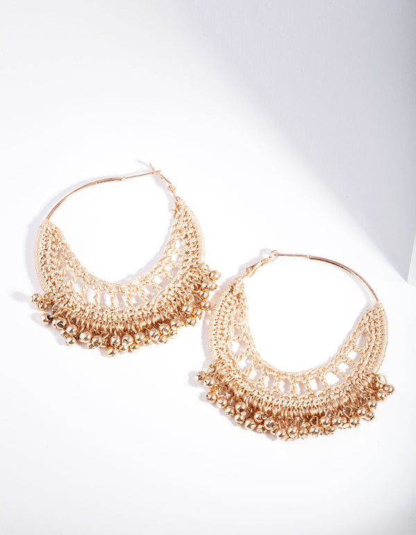 Gold Brown Crochet Bead Earrings