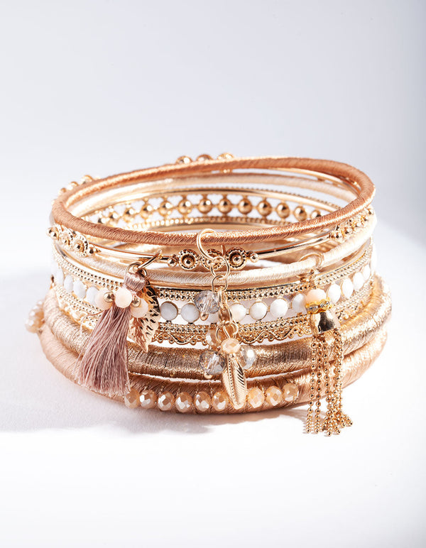 Gold Brown Tassel Bangle Pack
