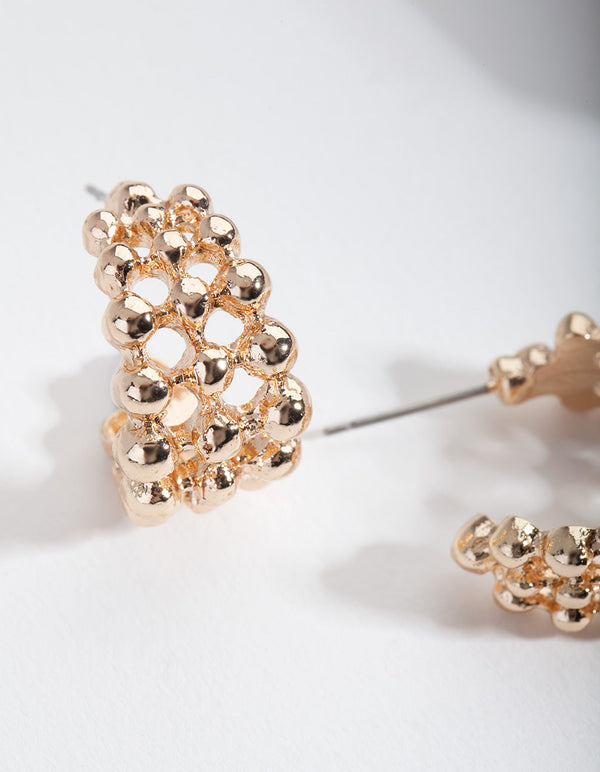 Gold Ball Open Hoop Earrings