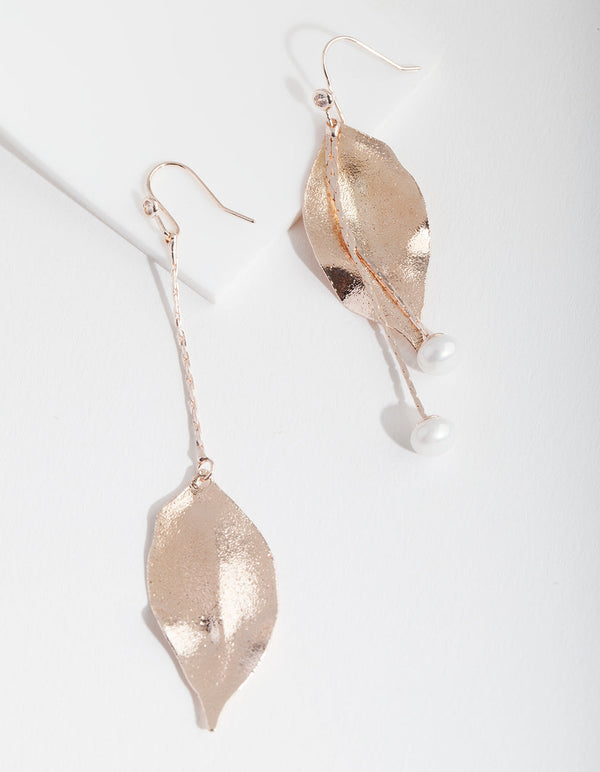 Rose Gold Leaf Drop Earrings