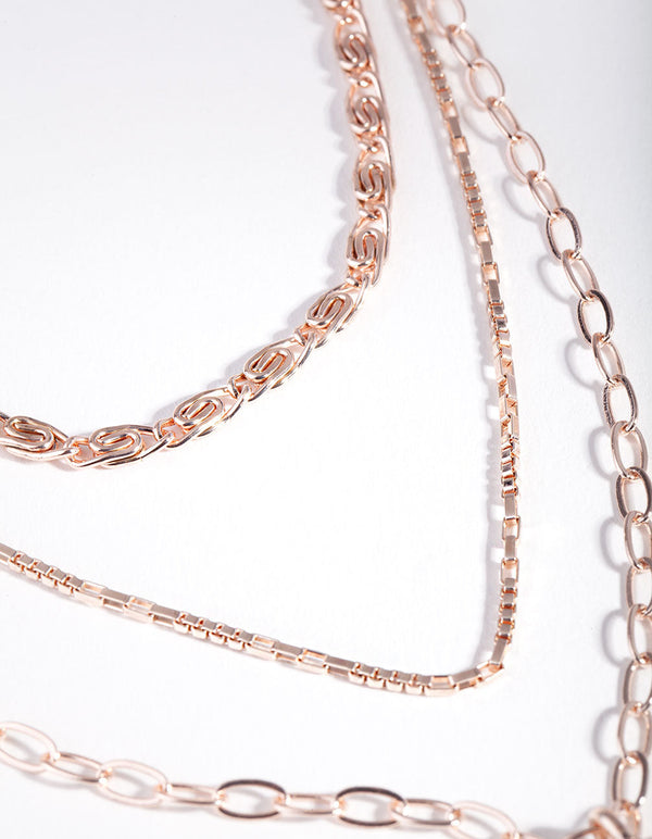 Rose Gold Triple Layered Teal Necklace
